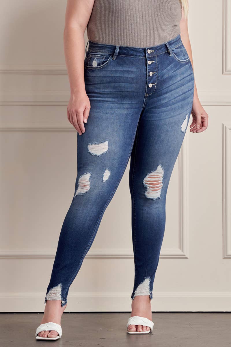 Plus High Rise Button Up Cuffed Super Skinny Jeans